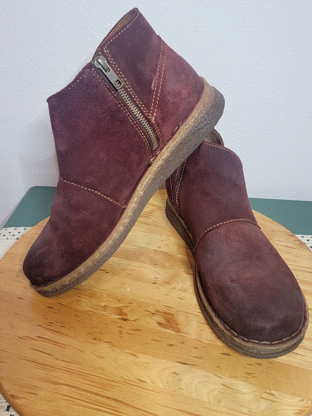 Womens Suede Ankle Boots in Burgundy with Side Zip